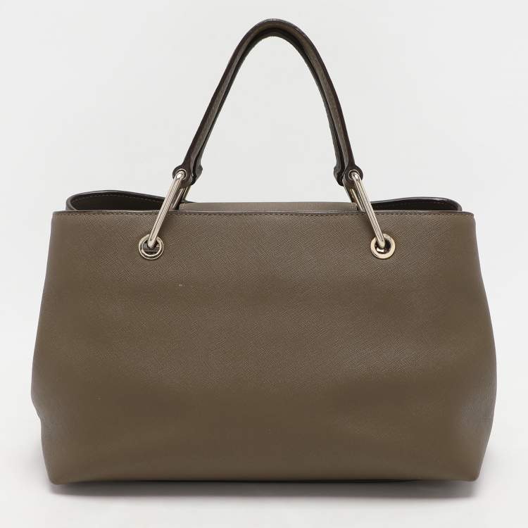 Pre Owned Dkny Khaki Green Leather Tote