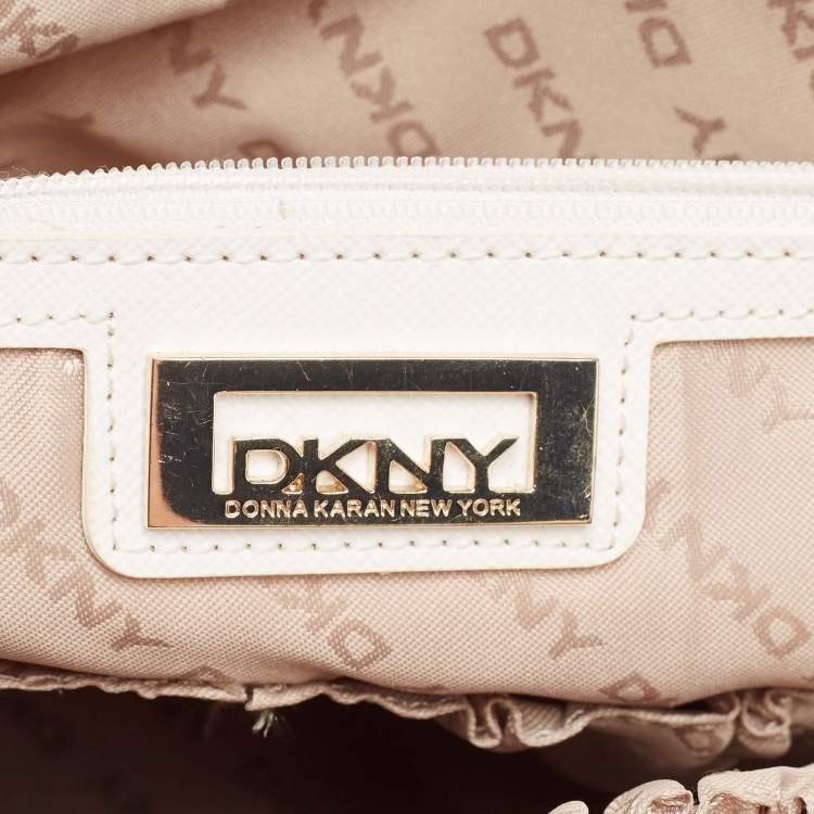 Pre Owned DKNY Cream/Beige Signature Canvas and Leather Dome Satchel