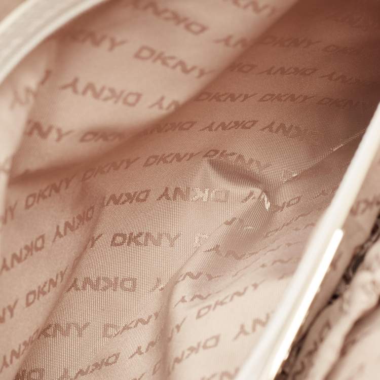 Pre Owned DKNY Cream/Beige Signature Canvas and Leather Dome Satchel