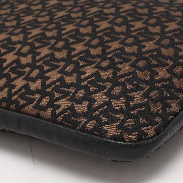 Pre Owned Dkny Brown/Black Canvas and Leather Pouch Clutch