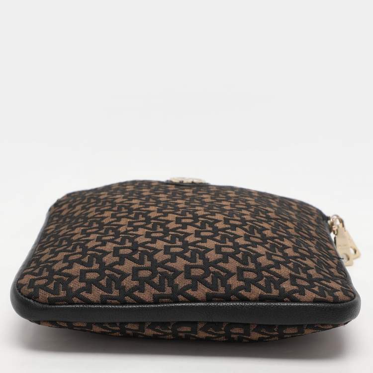 Pre Owned Dkny Brown/Black Canvas and Leather Pouch Clutch