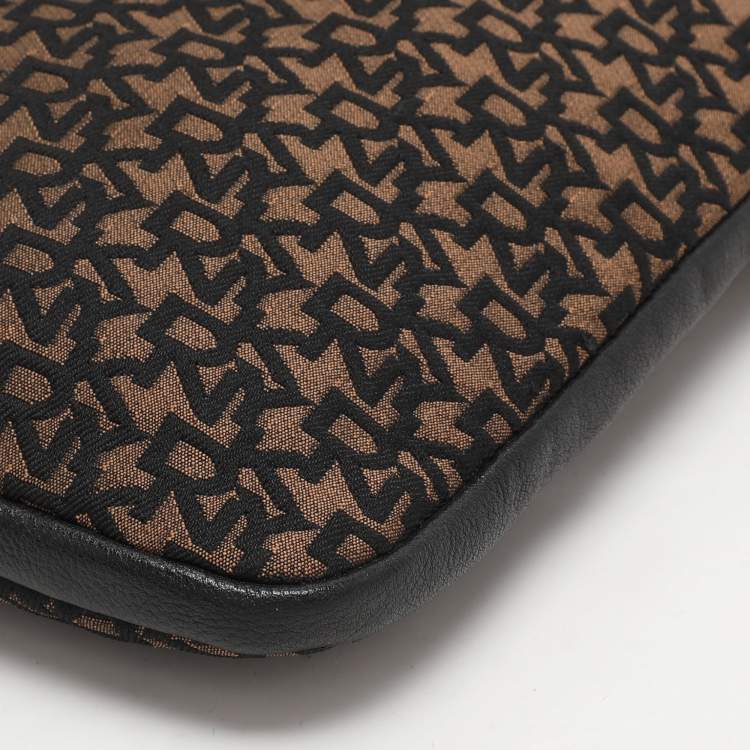 Pre Owned Dkny Brown/Black Canvas and Leather Pouch Clutch
