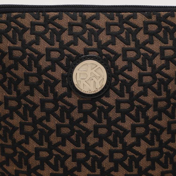 Pre Owned Dkny Brown/Black Canvas and Leather Pouch Clutch