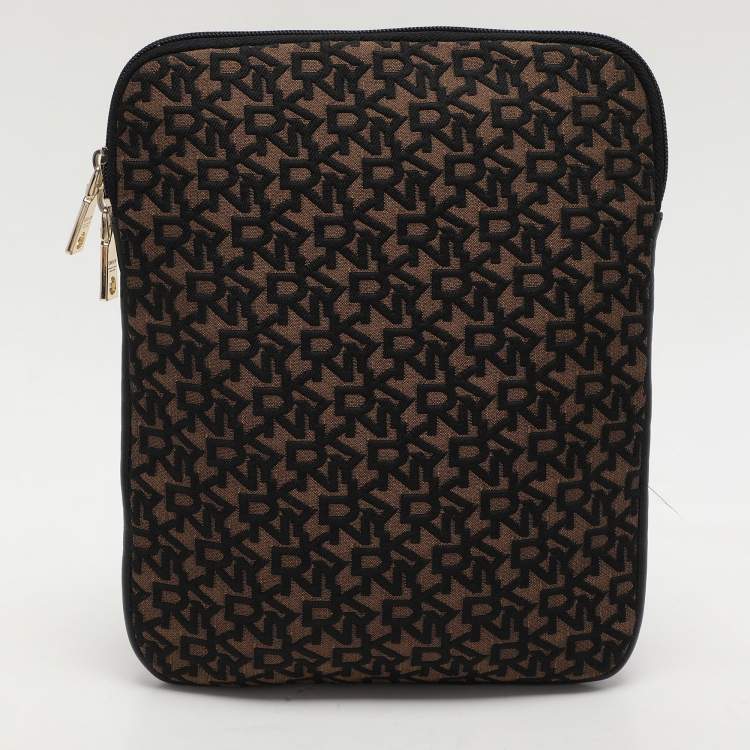 Pre Owned Dkny Brown/Black Canvas and Leather Pouch Clutch