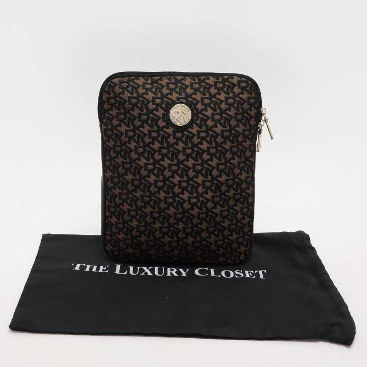 Pre Owned Dkny Brown/Black Canvas and Leather Pouch Clutch