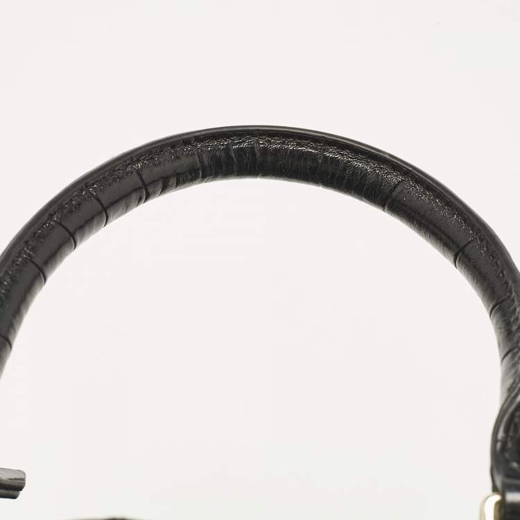 Pre Owned DKNY Black Croc Embossed Leather Logo Satchel