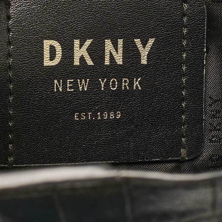 Pre Owned DKNY Black Croc Embossed Leather Logo Satchel