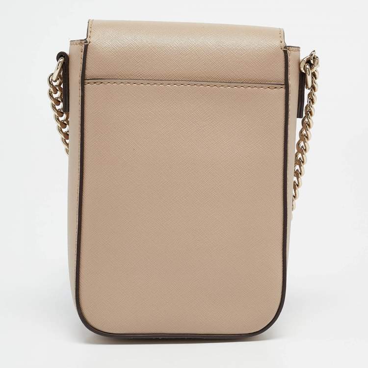 مملوكة مسبقًا DKNY Beige Saffiano Leather Flap Phone Crossbody Bag