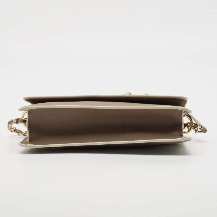 Pre Owned DKNY Beige Saffiano Leather Flap Chain Shoulder Bag