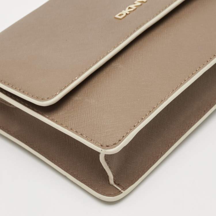 Pre Owned DKNY Beige Saffiano Leather Flap Chain Shoulder Bag