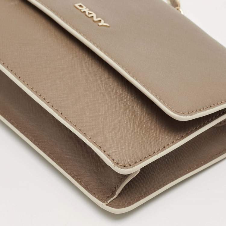 Pre Owned DKNY Beige Saffiano Leather Flap Chain Shoulder Bag