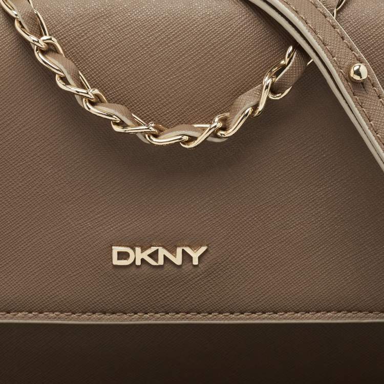 Pre Owned DKNY Beige Saffiano Leather Flap Chain Shoulder Bag