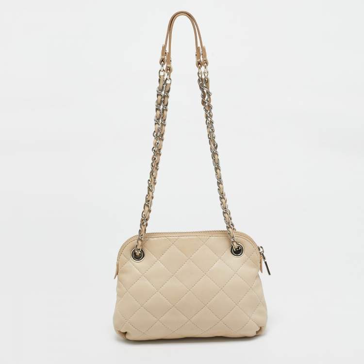 Pre Owned DKNY Light Beige Quilted Leather Small Zip Shoulder Bag