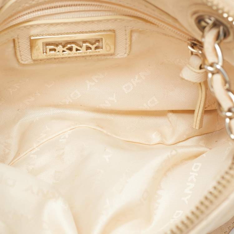 Pre Owned DKNY Light Beige Quilted Leather Small Zip Shoulder Bag