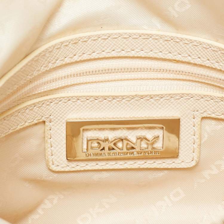 Pre Owned DKNY Light Beige Quilted Leather Small Zip Shoulder Bag
