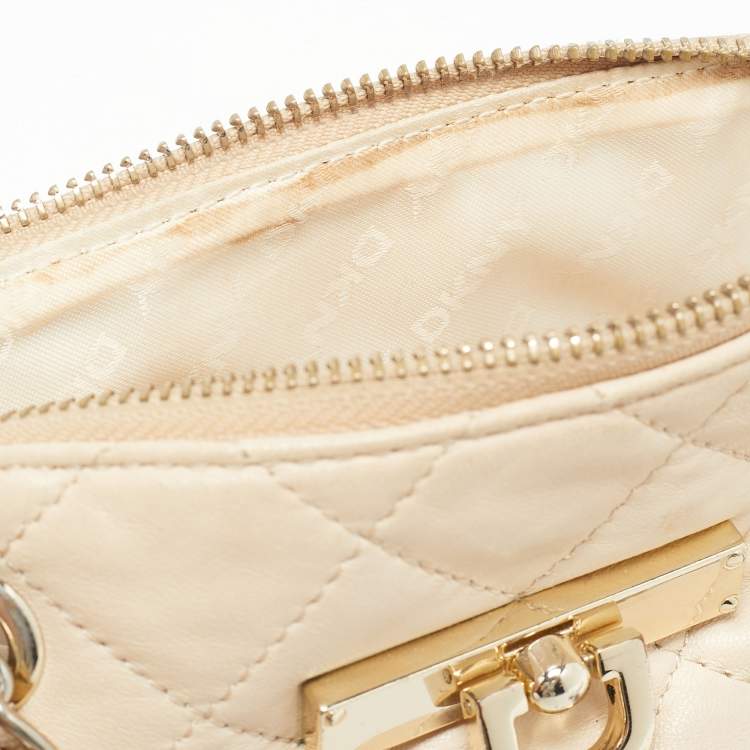 Pre Owned DKNY Light Beige Quilted Leather Small Zip Shoulder Bag