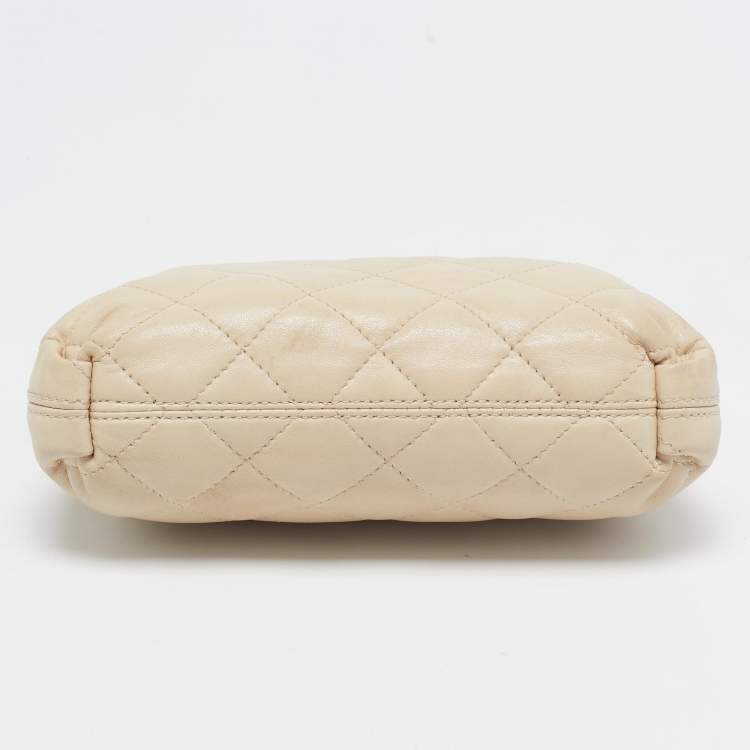 Pre Owned DKNY Light Beige Quilted Leather Small Zip Shoulder Bag