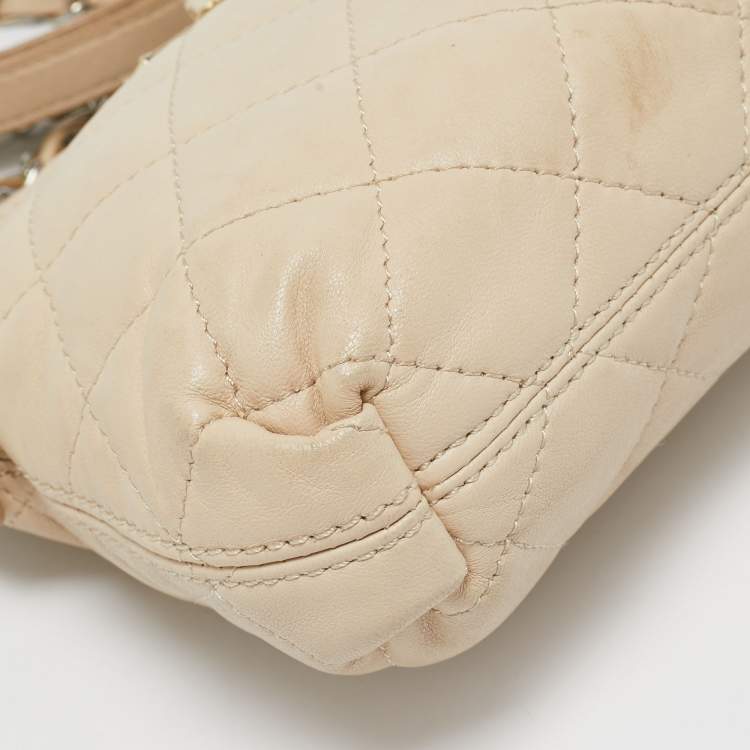 Pre Owned DKNY Light Beige Quilted Leather Small Zip Shoulder Bag