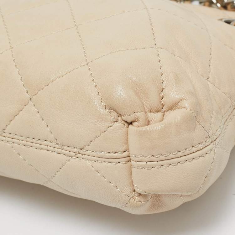 Pre Owned DKNY Light Beige Quilted Leather Small Zip Shoulder Bag