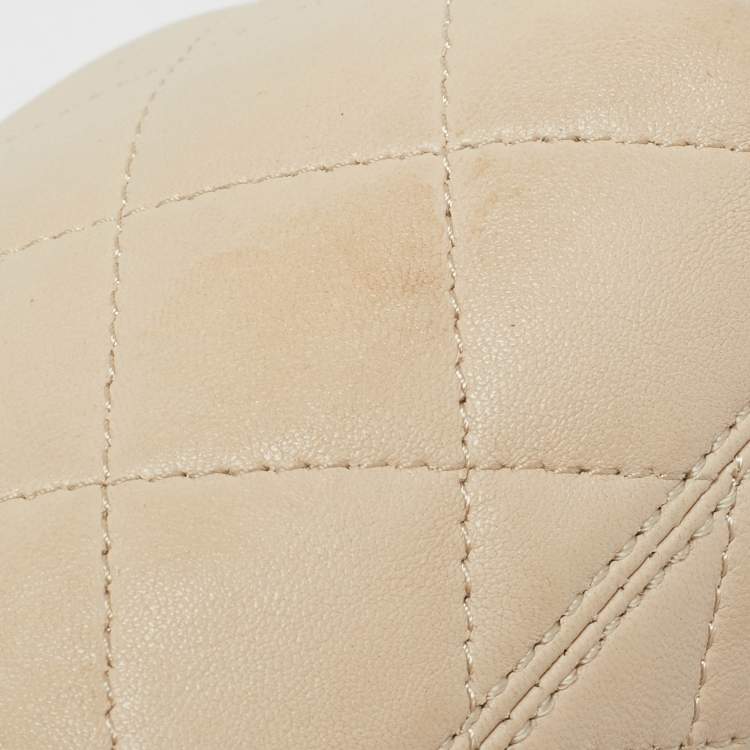 Pre Owned DKNY Light Beige Quilted Leather Small Zip Shoulder Bag