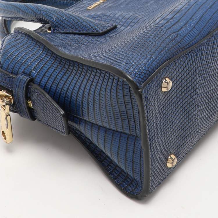 Pre Owned Dkny Blue Lizard Embossed Leather Chelsea Satchel