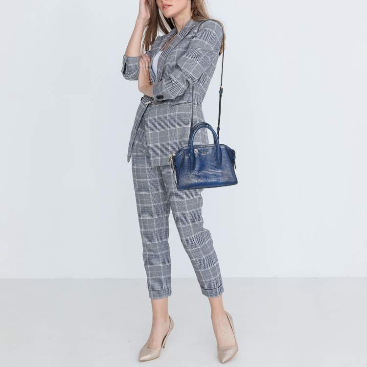 Pre Owned Dkny Blue Lizard Embossed Leather Chelsea Satchel