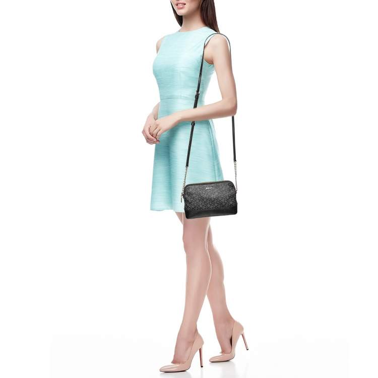 Pre Owned DKNY Grey Leather and PVC Crossbody Bag