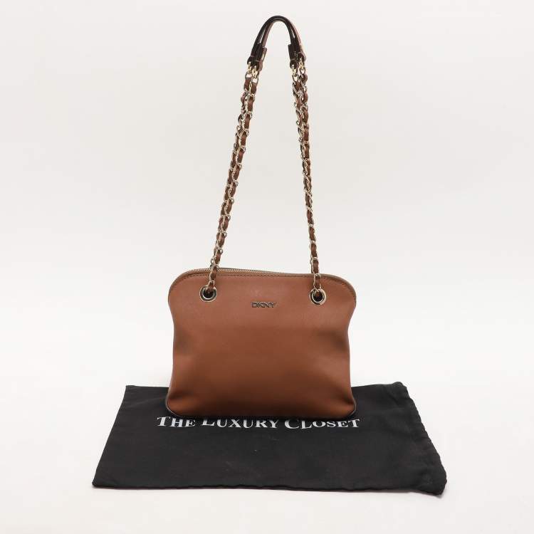 Pre Owned DKNY Brown Leather Bryant Park Shoulder Bags