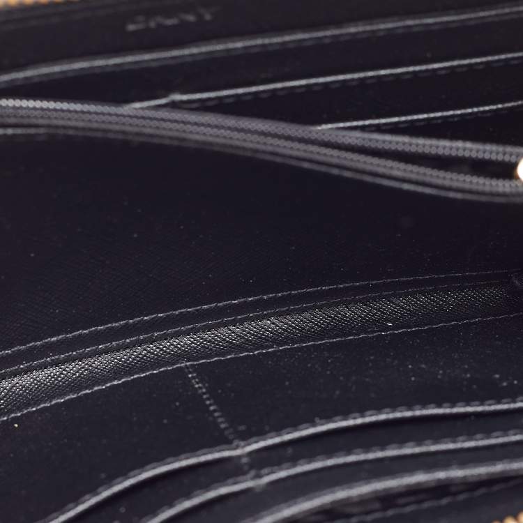 Pre Owned DKNY Metallic Grey Saffiano Leather Logo Zip Around Wallet