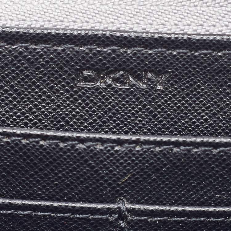 Pre Owned DKNY Metallic Grey Saffiano Leather Logo Zip Around Wallet