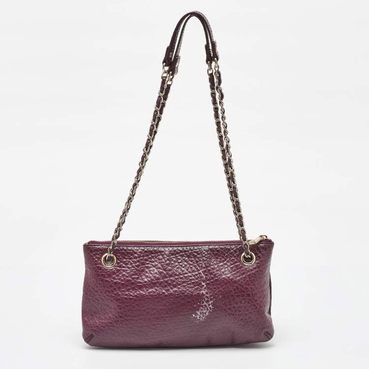 Pre Owned DKNY Purple Leather Lock Chain Shoulder Bag