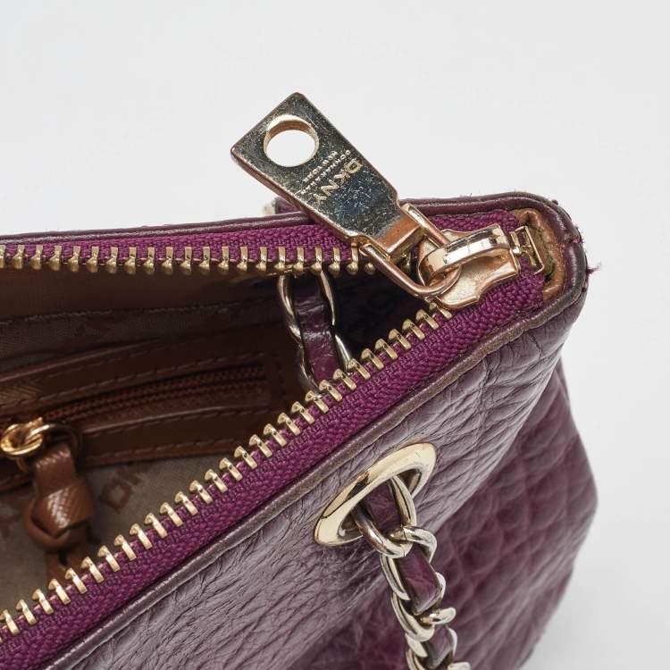 Pre Owned DKNY Purple Leather Lock Chain Shoulder Bag