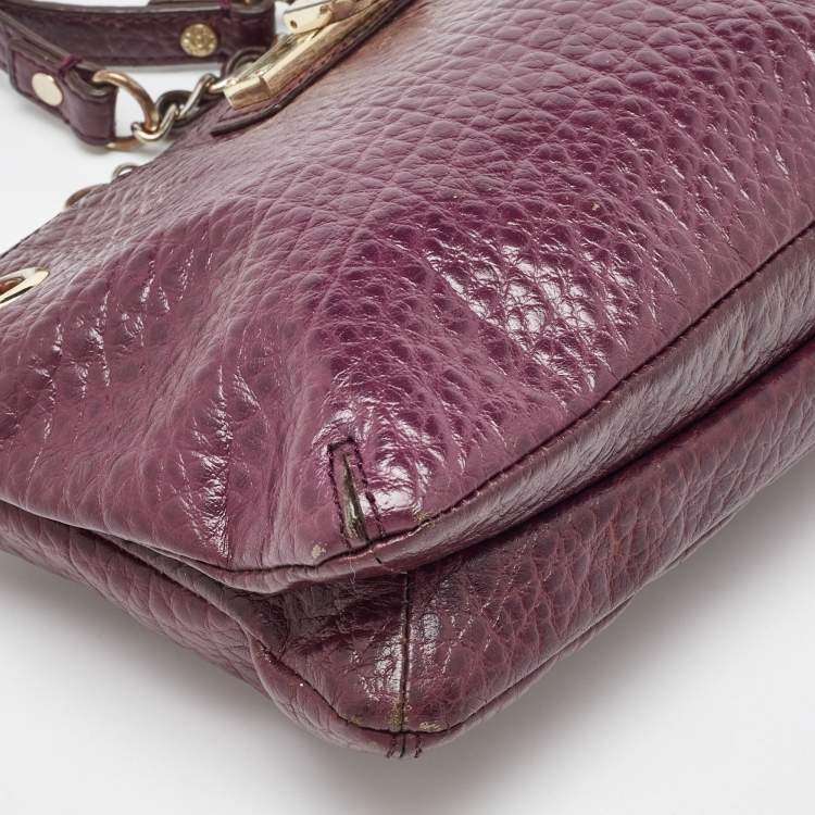Pre Owned DKNY Purple Leather Lock Chain Shoulder Bag