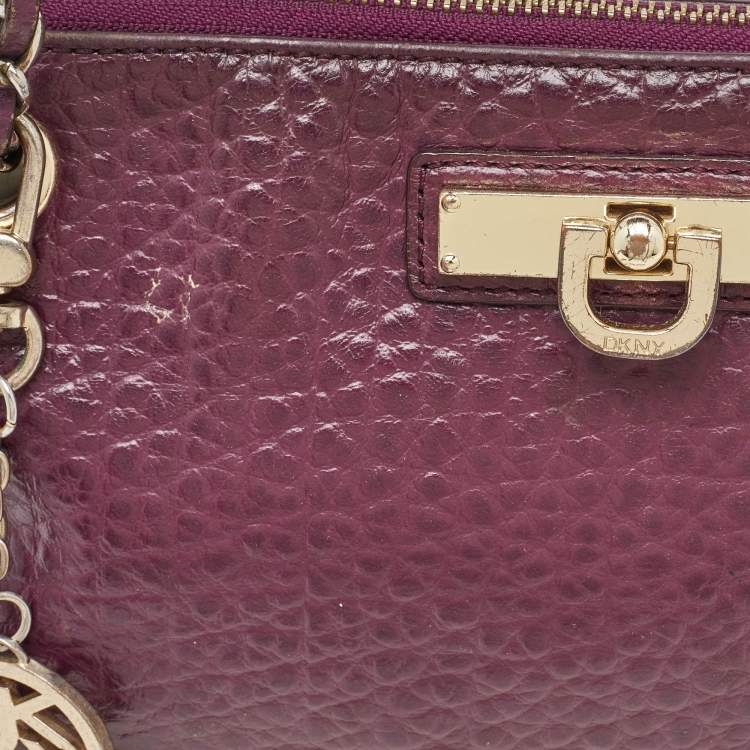 Pre Owned DKNY Purple Leather Lock Chain Shoulder Bag