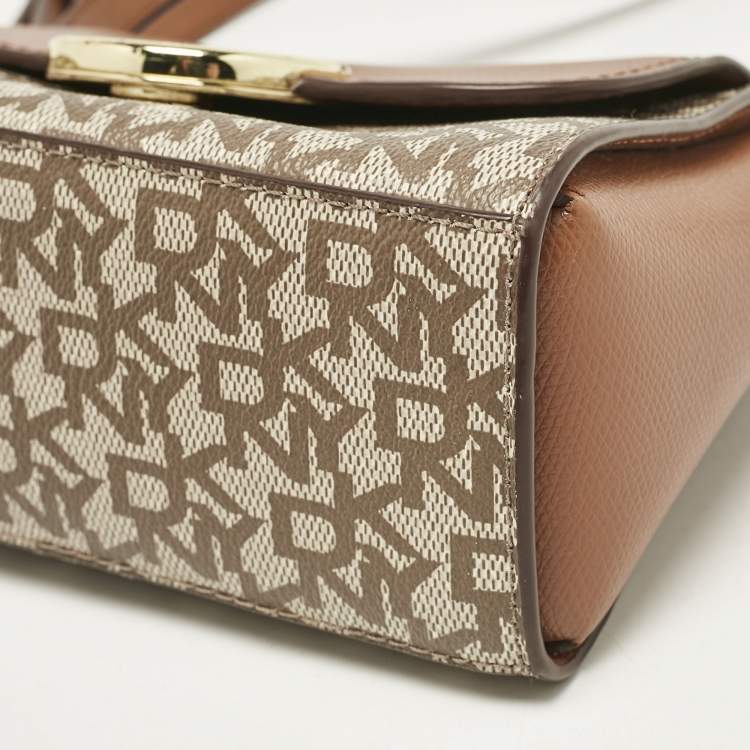 Pre Owned DKNY Beige/Brown Signature Coated Canvas and Leather Crossbody Bag