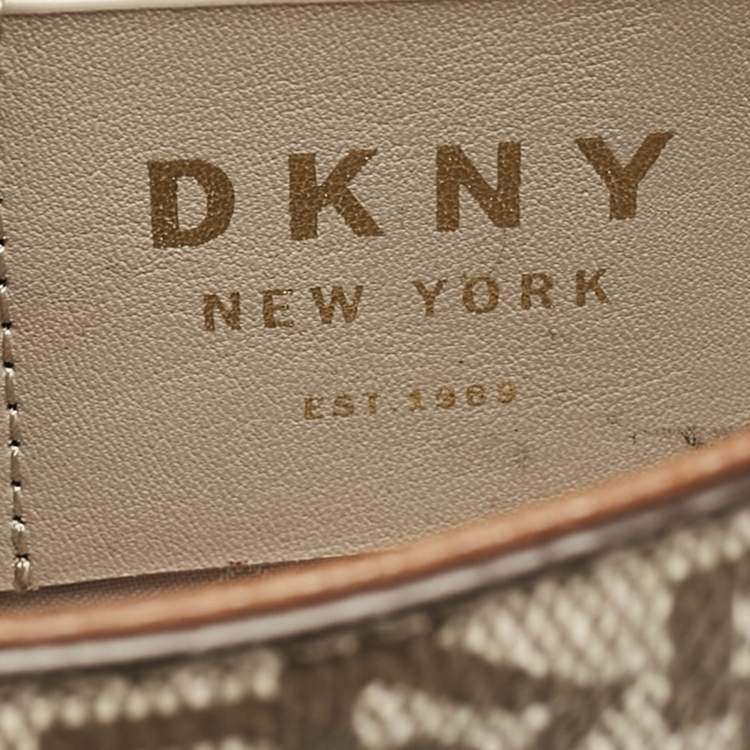 Pre Owned DKNY Beige/Brown Signature Coated Canvas and Leather Crossbody Bag