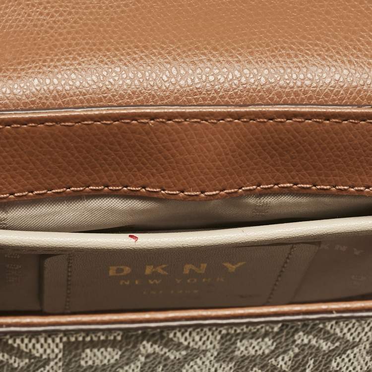Pre Owned DKNY Beige/Brown Signature Coated Canvas and Leather Crossbody Bag