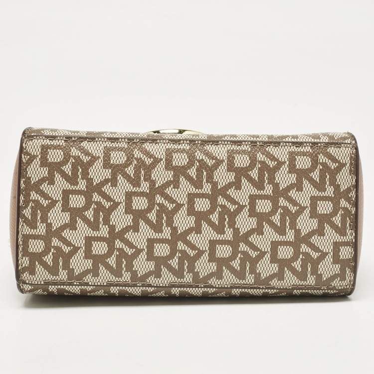 Pre Owned DKNY Beige/Brown Signature Coated Canvas and Leather Crossbody Bag