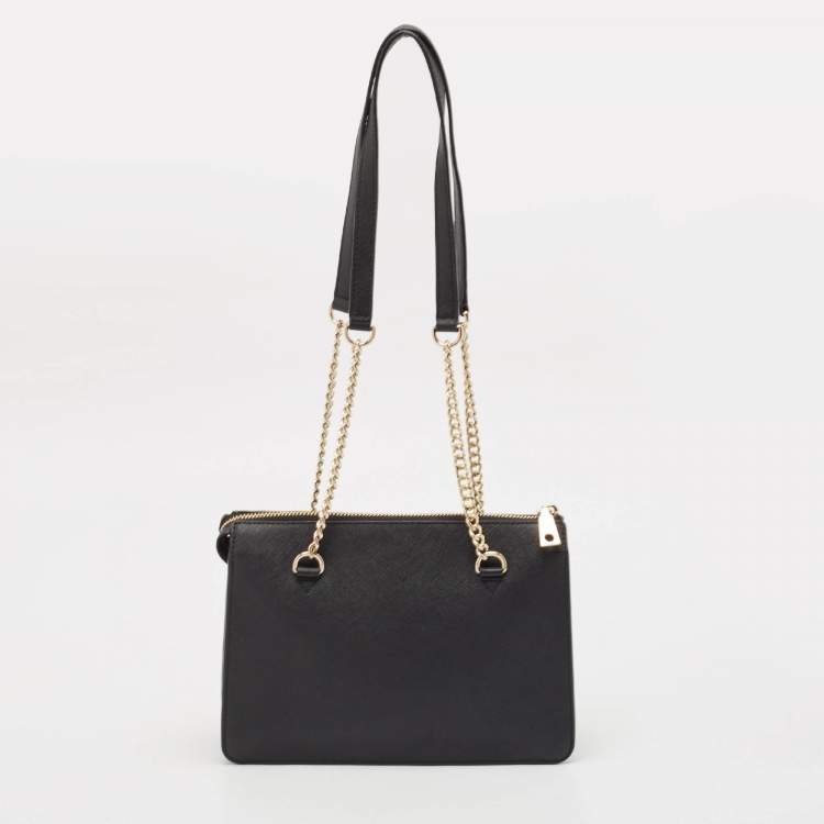 Pre Owned DKNY Black Leather Bryant Top Zip Shoulder Bag