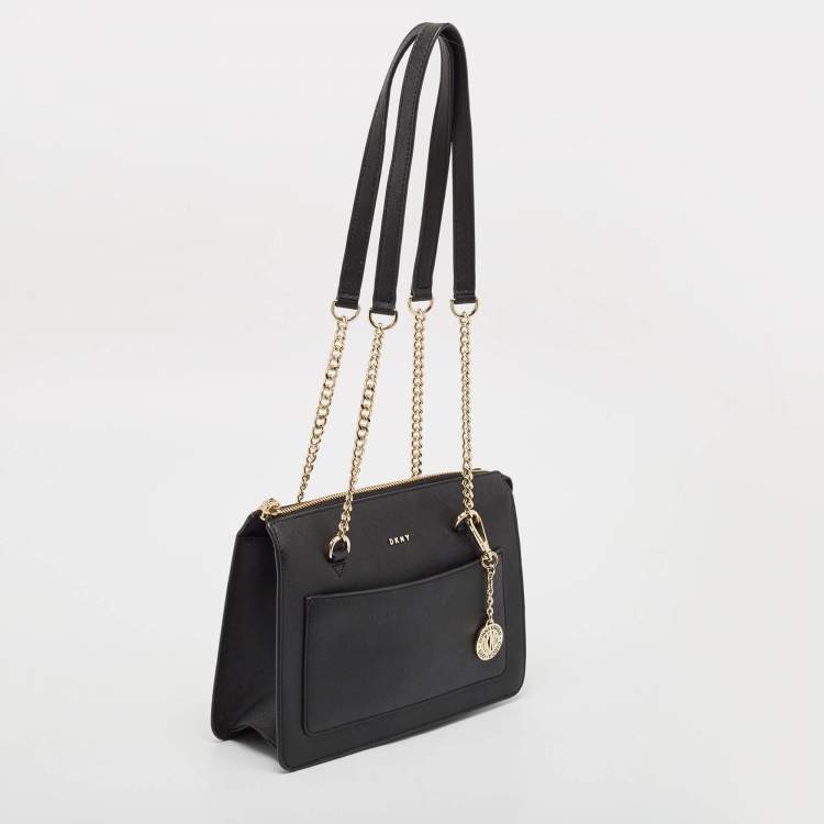 Pre Owned DKNY Black Leather Bryant Top Zip Shoulder Bag