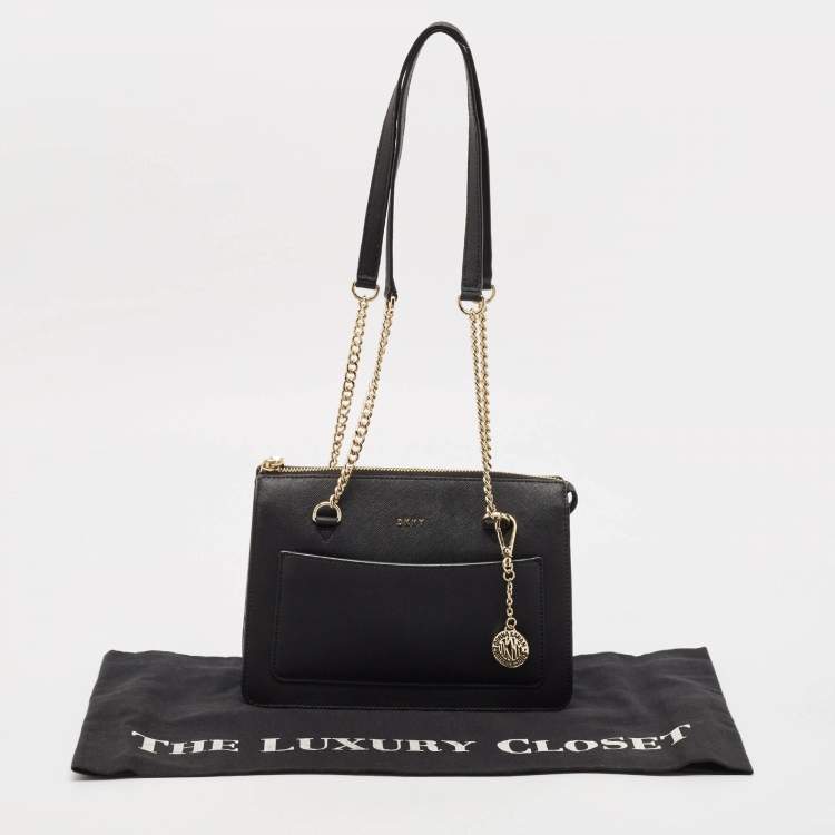 Pre Owned DKNY Black Leather Bryant Top Zip Shoulder Bag