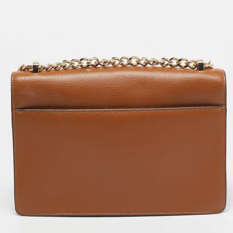 Pre Owned DKNY Brown Leather Elissa Flap Shoulder Bag