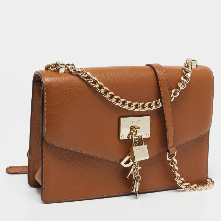 Pre Owned DKNY Brown Leather Elissa Flap Shoulder Bag