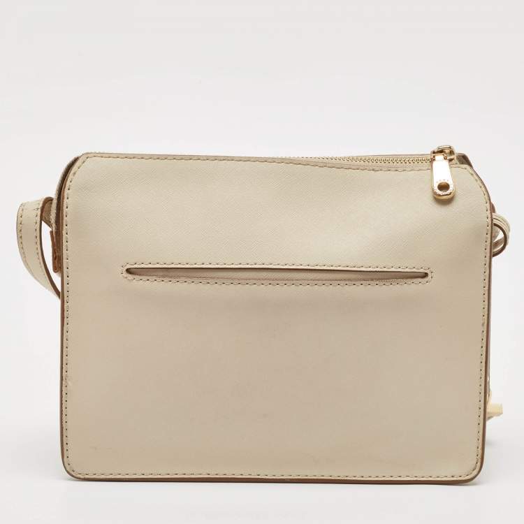 Pre Owned DKNY Off White Leather Bryant Zip Crossbody Bag 