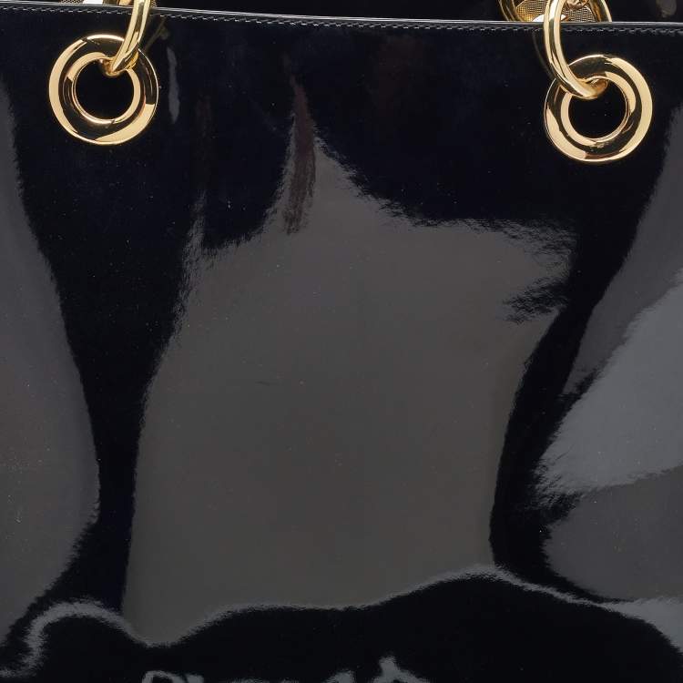 Pre Owned DKNY Black Patent Leather Chain Shopper Tote