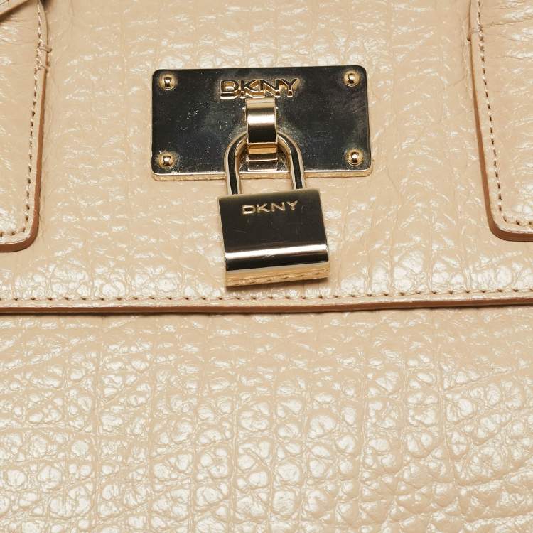 Pre Owned DKNY Cream Leather Padlock Tote