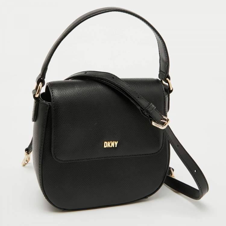 Pre Owned DKNY Black Leather Flap Shoulder Bag