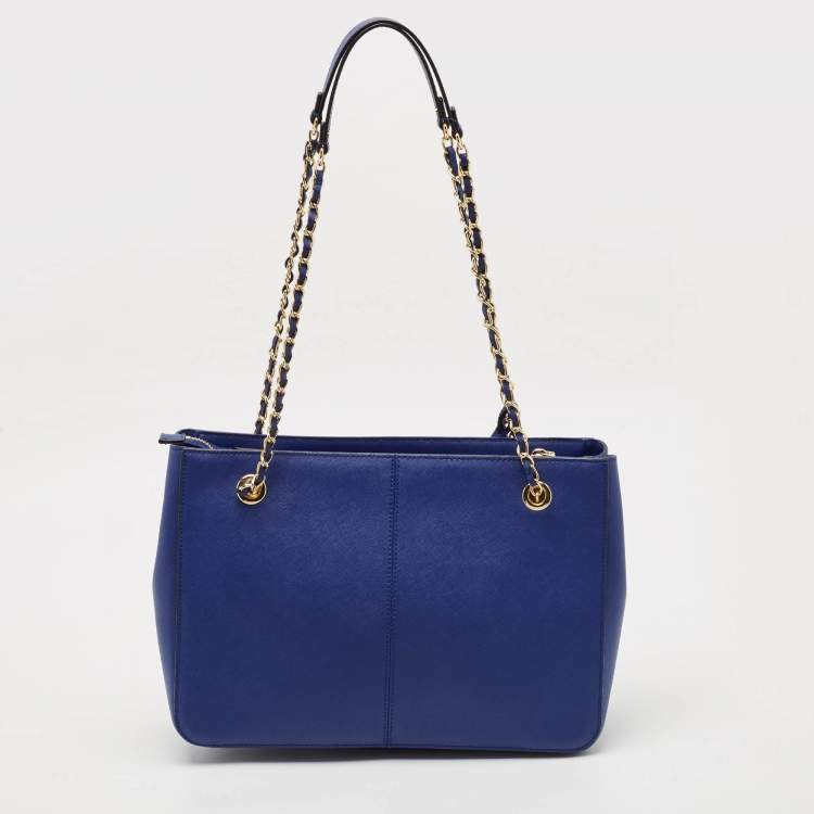 Pre Owned DKNY Blue Leather Bryant Park Chain Tote