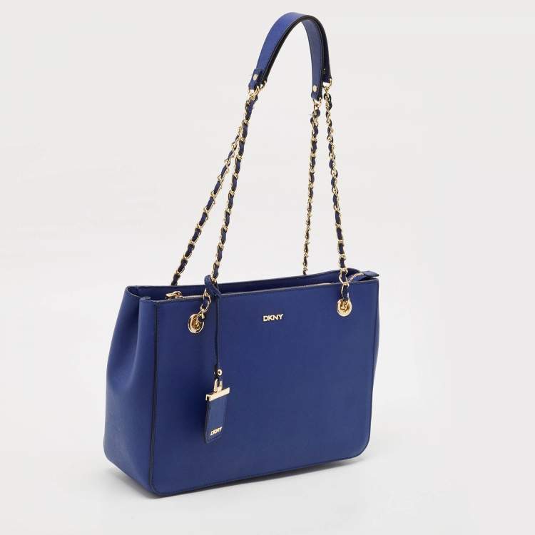 Pre Owned DKNY Blue Leather Bryant Park Chain Tote