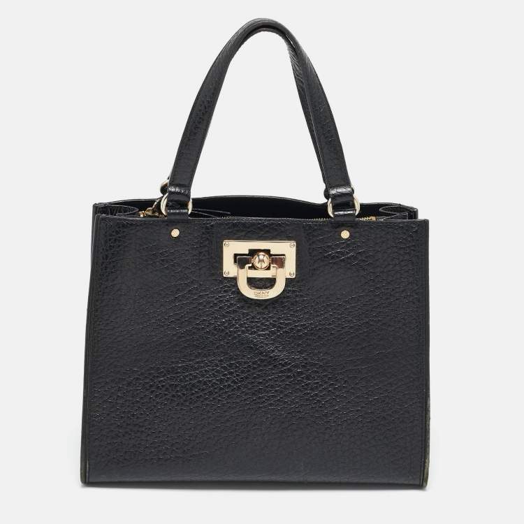 Pre Owned DKNY Black Grain Leather Beekman French Tote